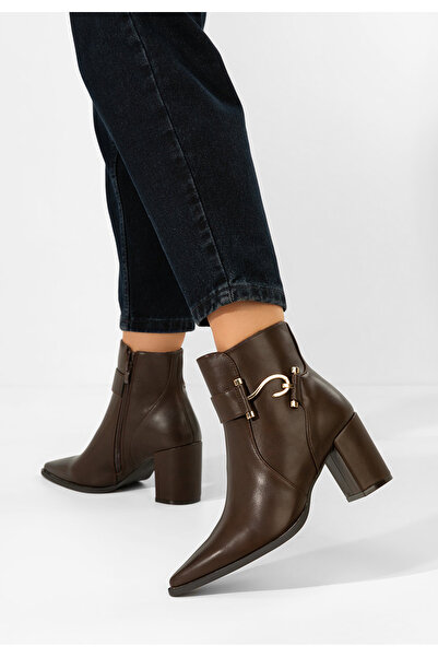 B T Shoes Savira brown chunky heel ankle boots