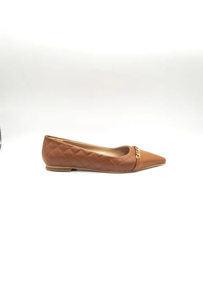 LOVE SHINE Aloria Women's Quilted Chain Buckle Ballerina Flats Modern Detailed Design