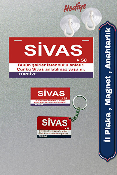 DURUSA "Sivas" Retro Plaka , Retro Magnet , Anahtarlık, 3mm MDF , Ahşap Dekoratif Duvar & Araba Tabelası