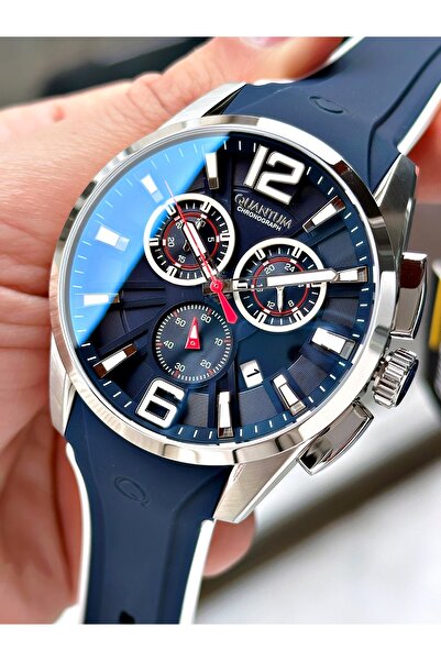 Quantum Functional Navy Blue Color 10 Atm Water Resistant Silicone Cord Steel Case Men's Wristwatch 1076.399Mr