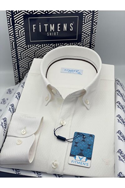 Fitmens Slim Fit Long Sleeve Diamond Pattern Sleeve Embroidered Collar Buttoned Stylish Men's Shirt with Gift Box Fs-004200 -