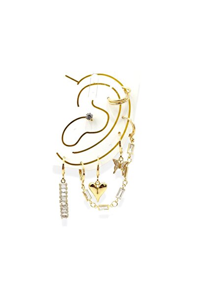 CLOVER JEWELRY Gold Color Heart and Butterfly Figured Stone Detailed Multiple...