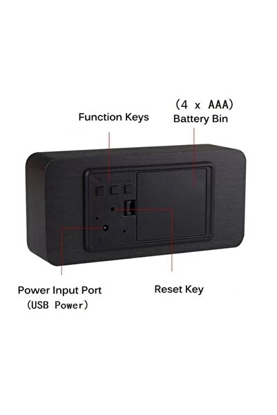 Edman red LED digital desk clock with thermometer, alarm, voice control, 15x7x4 cm, black