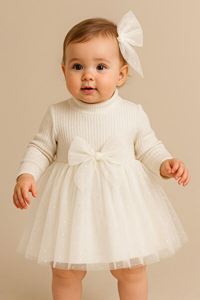 Lino Baby Bandanalı Fiyonlu Pamuk Astarlı Sırttan Çıtçıtlı Kız Bebek Tütü Elbise