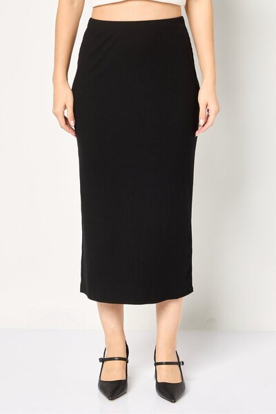 PROMOD Women Ribbed Maxi Skirt, Black