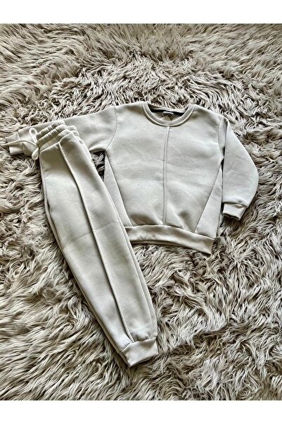 Cyber Children's Gray Fleece-Lined All-Cotton Tracksuit Set