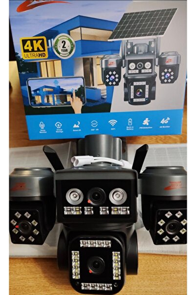 Kualite Gerçek 4 Kameralı Gece Görüşlü Çift Güneş Panelli 4g Sim Kartlı Solar...