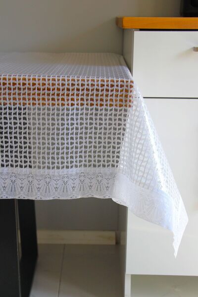 DDHOME Τραπεζομάντιλο από PVC με δαντέλα 120x150 cm 2025-Πλέγμα Ψάθινο