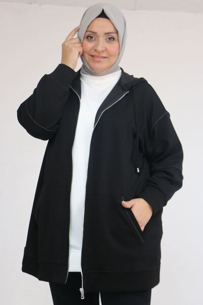 Eslina 43072 Large Size Waterport Piped Modal Jacket - Black