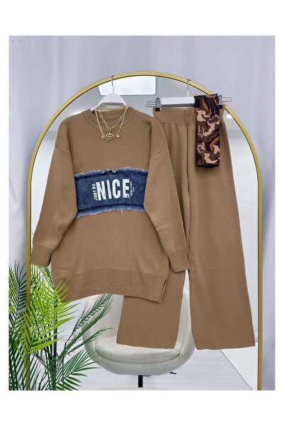 YEDİLALE Double Knitwear Set with Denim Detail on the Front [Std Size, Suitable for Size Range 38-44]