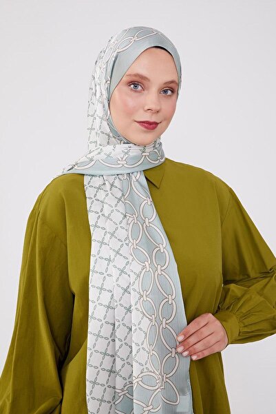 Levidor Mint Yeşili Kare Zincir Desenli Brand Şal