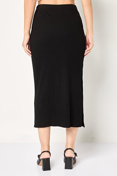PROMOD Women Ribbed Maxi Skirt, Black