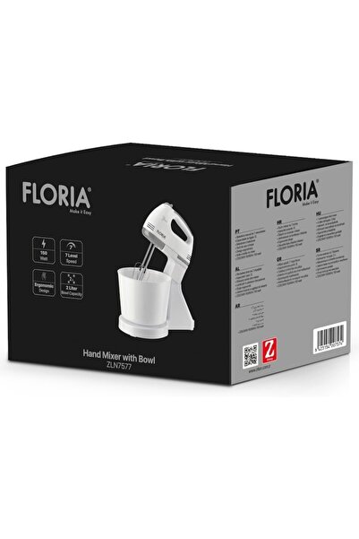 Floria Mixer cu bol ZLN7577, 150 W, bol de 2 L, 7 viteze, alb