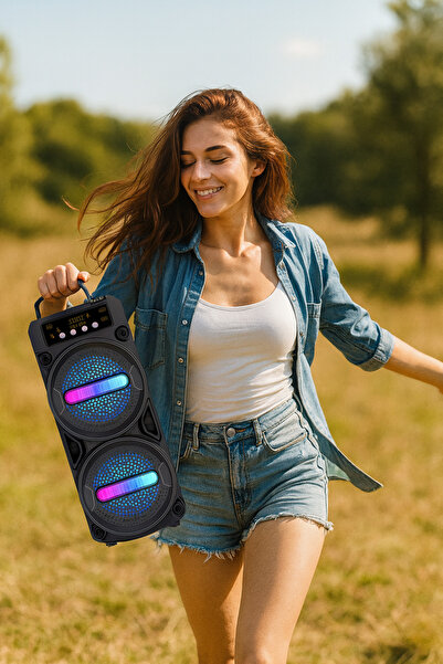 Zineets Siyah Kablosuz Işıklı Bluetooth Speaker Hoparlör Ses Bombası Fm Radyo 90 Db Sd Kart Aux Usb Girişli