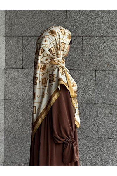 Qalortex Scarf Μεταξένιο μονόγραμμα κασκόλ-Πράσινο λαδί