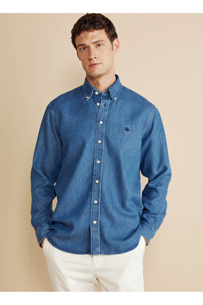 BROOKS BROTHERS Regular Fit Düğmeli Yaka Lacivert Erkek Gömlek BBFW25MSH015