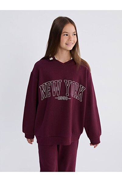 LC Waikiki Lcw Kids Polo Yaka New York Printed Girls' Sweatshirt and Sweatpants