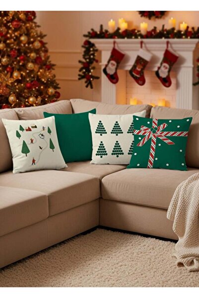 Markaev New Year Christmas Themed 4-Piece Throw Pillow Cover Set 1042