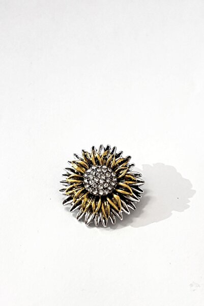 New Obsessions Antik Kaplama Ayçiçeği Figürlü Taşlı Yaka İğnesi Broş
