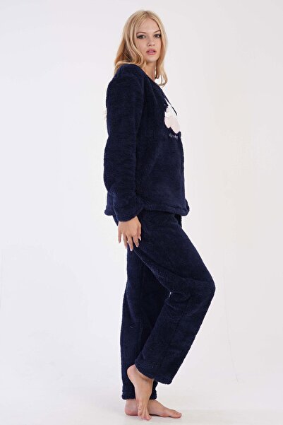 REN Women's Navy Blue Super Soft Women's Vienetta Welwelsoft Fleece Long Sleeve Pajama Set
