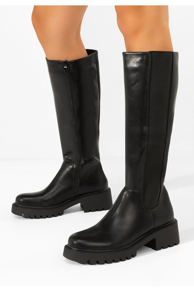 B T Shoes Cizme lungi fara toc Calipso negre