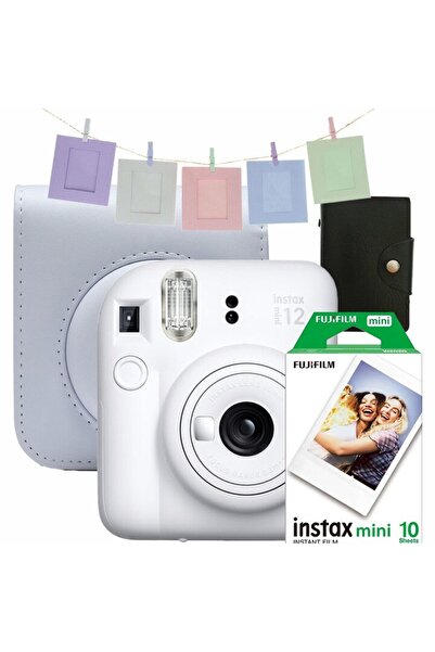 Fujifilm Instant Camera Instax Mini 12 Clay White + Bag, Album, Color Frames, Film 1x10