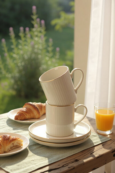 KÜTAHYA HOME Altın File Detaylı 12 Parça Porselen Kahve Takımı – Zarif ve Mod...