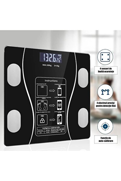 Edman Smart Scale — Bluetooth, 0.2–180 kg, Temperature Detection, Tempered Glass, Black