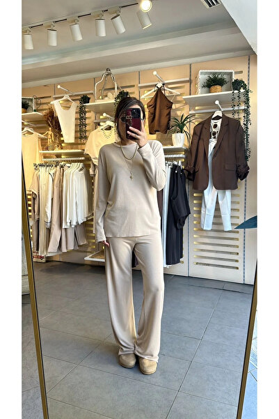 bysoca Set de trening din două piese pentru femei, din țesătură modal crem, p...