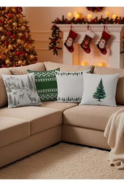 Markaev New Year Christmas Themed 4-Piece Throw Pillow Cover Set 1042