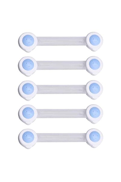 Edman 5-piece child safety lock set for doors/drawers/cabinets, strong 3M adhesive, White/Blue