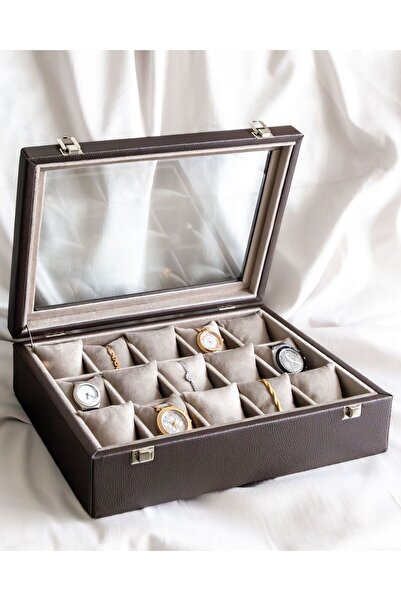 Shansora Design 15-Piece Brown Watch Box, Faux Leather Covered, Custom Made, ...