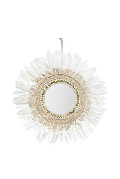 Other OGLINDA DECORATIVĂ 50 x 50 cm stil boho alb CU PENNE