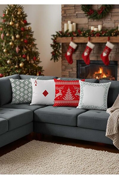 Markaev New Year Christmas Themed 4-Piece Throw Pillow Cover Set 1042