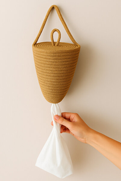 MaVaux Poşetlik Halat İp El Dokuma Duvar Askılı Saklama Torbası Ev Düzenleme Aksesuarı Sepet 30 x 20 cm