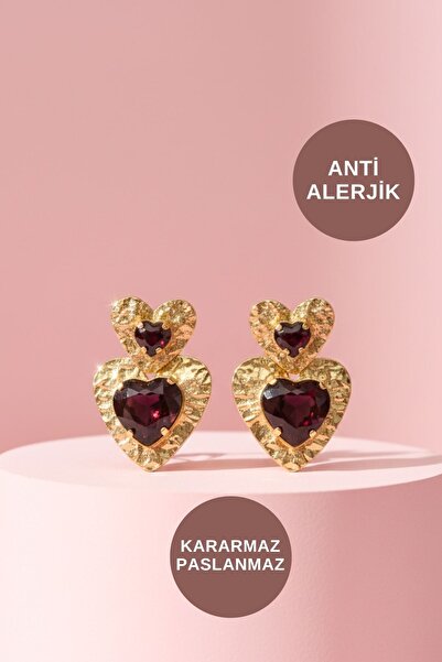 KAYOUBI Kadın Antialerjik Kararmaz Suya Dayanıklı Gece Düğün İçin Büyük Kehribar Renkli Kalp Gold Çelik Küpe