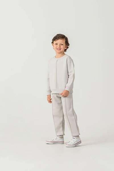 Cyber Children's Gray Fleece-Lined All-Cotton Tracksuit Set