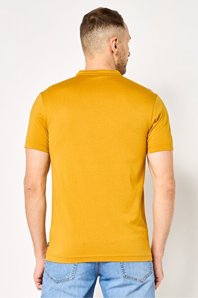 Levi's Levis x Redloop Men Henley Neck Short Sleeve Brand Logo T-Shirt, Mustard