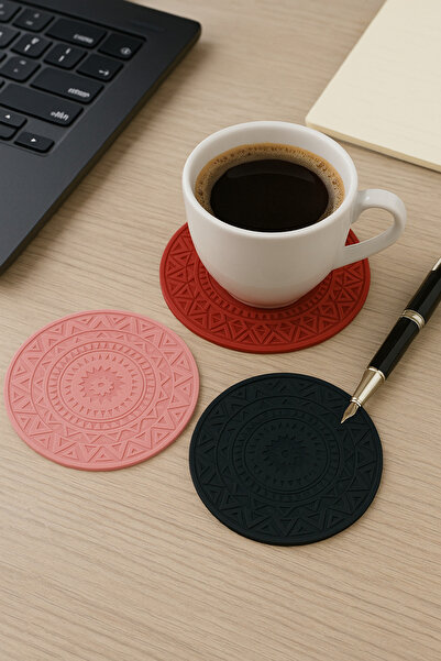 BOHEM مجموعة من 6 قواعد أكواب من السيليكون منقوشة - وردي، أحمر، أسود |   مضاد...