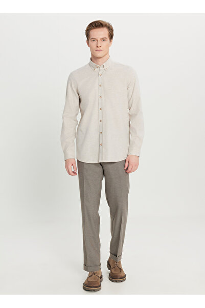 ALTINYILDIZ CLASSICS Slim Fit Button Collar Beige Men's Shirt Ace020261519_Bej