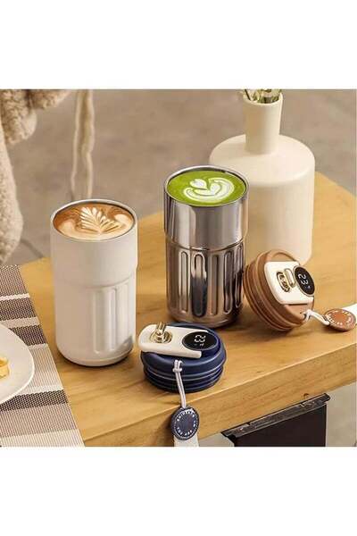 Other Hi Honor 316 Stainless Steel Vacuum Travel Mug with Temperature Display, Leak-Resistant (White/Red)