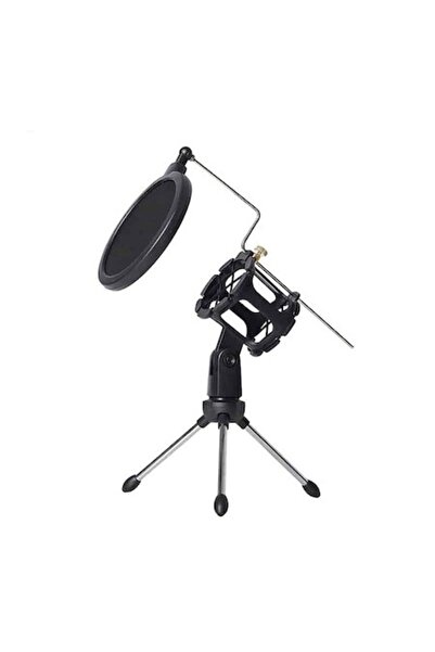 Edman Microphone foam protection filter and professional tripod set, Black