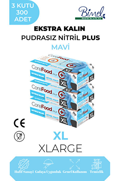 COREFOOD قفازات فحص إضافية سميكة من النتريل الأزرق مقاس XL - عبوة من 3 قطع تح...