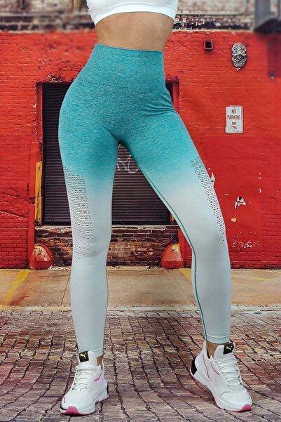 WildFashion Colanti sport cu talie inalta model perforat si culoare in degrad...