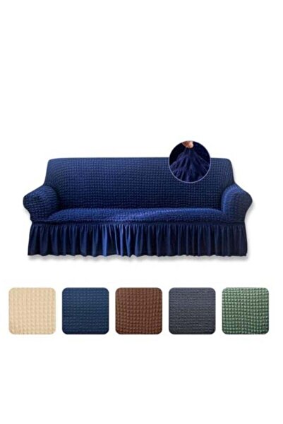 AlsayedP Sofa Slipcover - One-Piece Stretch Couch Cover with Skirt (Navy Blue, 3-Seater)