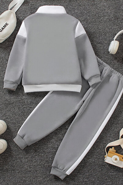 Bolders Outdoors Çocuk 3 İplik Dik Yaka Spor Eşofman Takımı – 2’li Set Sweatshirt ve Alt Eşofman