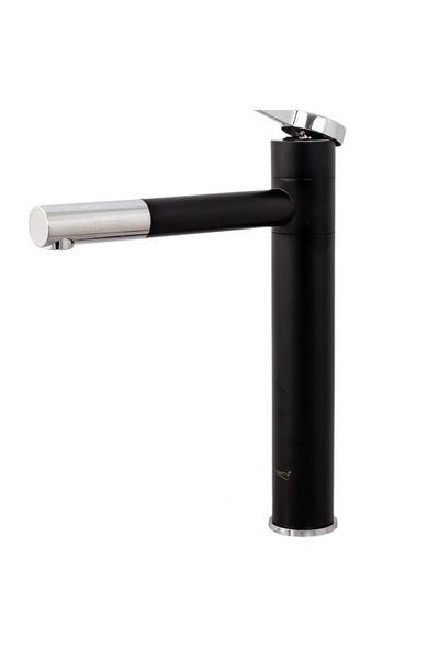 Trendy's Μπαταρία νιπτήρα TRENDY S, κυλινδρικός σχεδιασμός, τοποθέτηση σε πάγκο, μαύρο χρώμιο