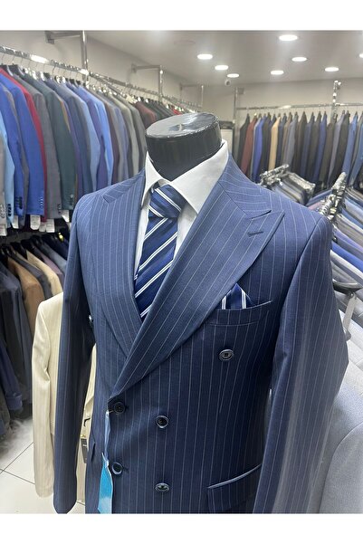 MASSARO %100 Wool %100 Quality, Men's K Double-Breasted Flafi̇l Striped Suit