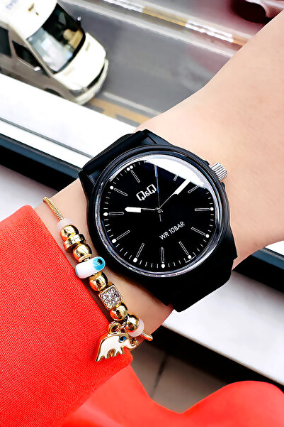 Q&Q 10 Atm Water Resistant Quartz Women's Wristwatch Black Color Silicone Band - Gift Bracelet Qqb2001C10