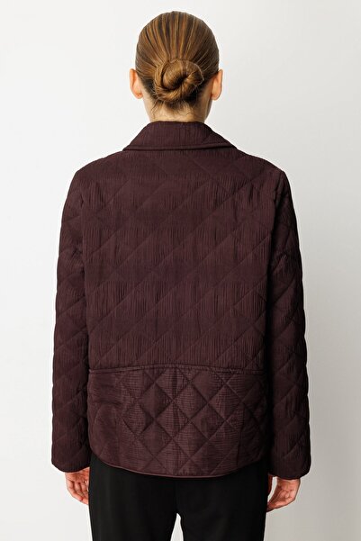 Ekol Textured Snap Button Coat Burgundy 06501